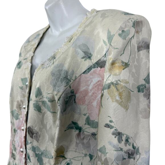 Nah Nah Collection Nahdree Vintage 80s Floral Sequin Ivory Coquette Jacket 14 - Picture 9 of 16